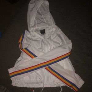 Zumiez A lab white with rainbow stripe zip up crop jacket